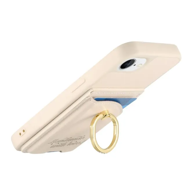 Coque iPhone 17e / 16e Effet Cuir Porte-Carte avec Anneau Strass et Support