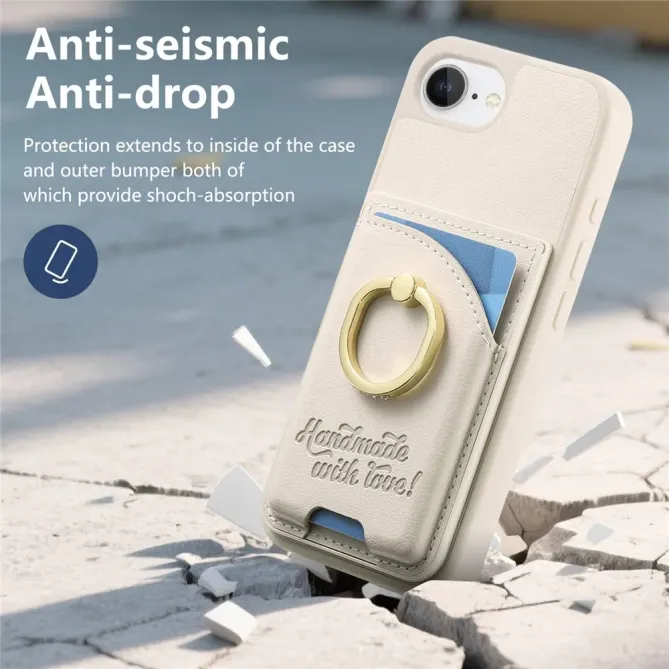 Coque iPhone 17e / 16e Effet Cuir Porte-Carte avec Anneau Strass et Support