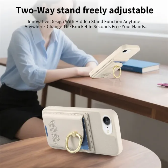 Coque iPhone 17e / 16e Effet Cuir Porte-Carte avec Anneau Strass et Support