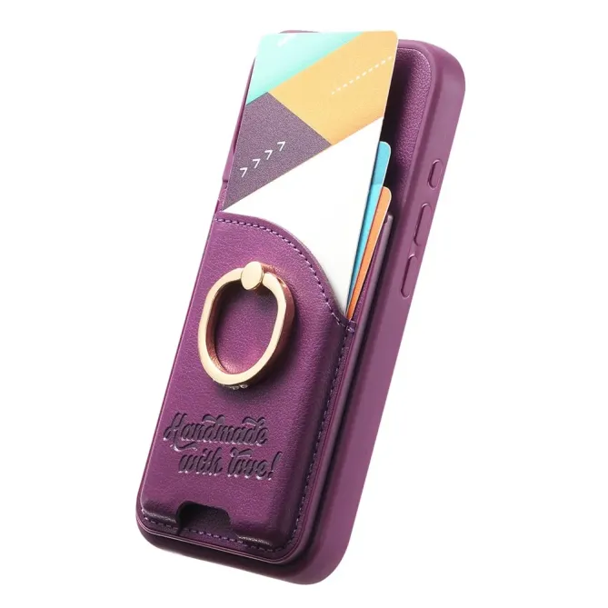 Coque iPhone 17e / 16e Effet Cuir Porte-Carte avec Anneau Strass et Support