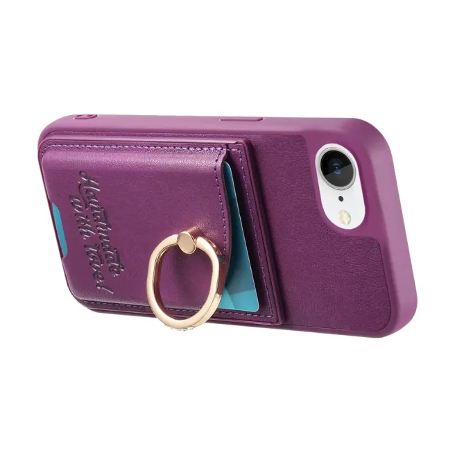 Coque iPhone 17e / 16e Effet Cuir Porte-Carte avec Anneau Strass et Support