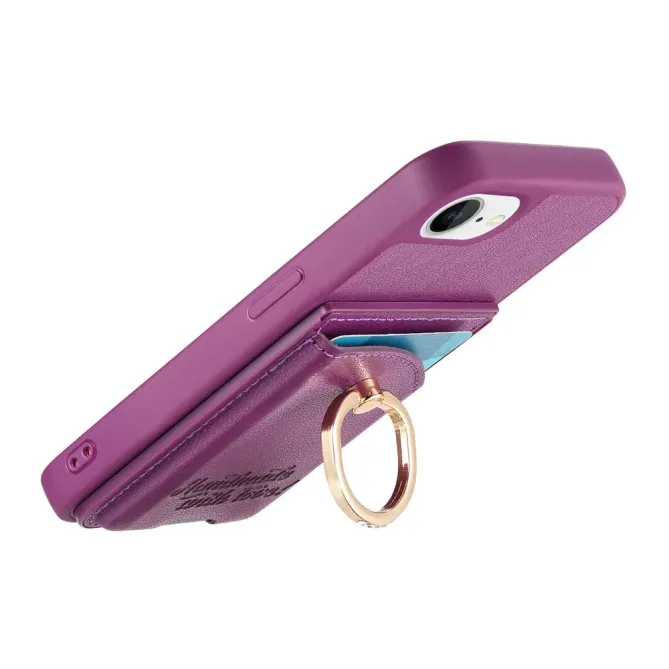 Coque iPhone 17e / 16e Effet Cuir Porte-Carte avec Anneau Strass et Support