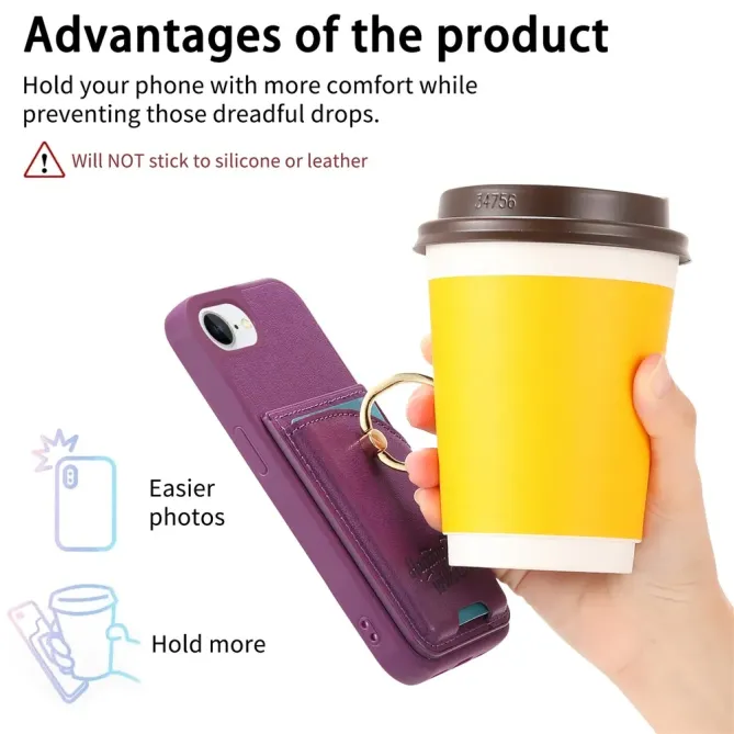 Coque iPhone 17e / 16e Effet Cuir Porte-Carte avec Anneau Strass et Support
