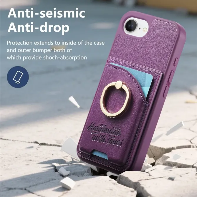 Coque iPhone 17e / 16e Effet Cuir Porte-Carte avec Anneau Strass et Support
