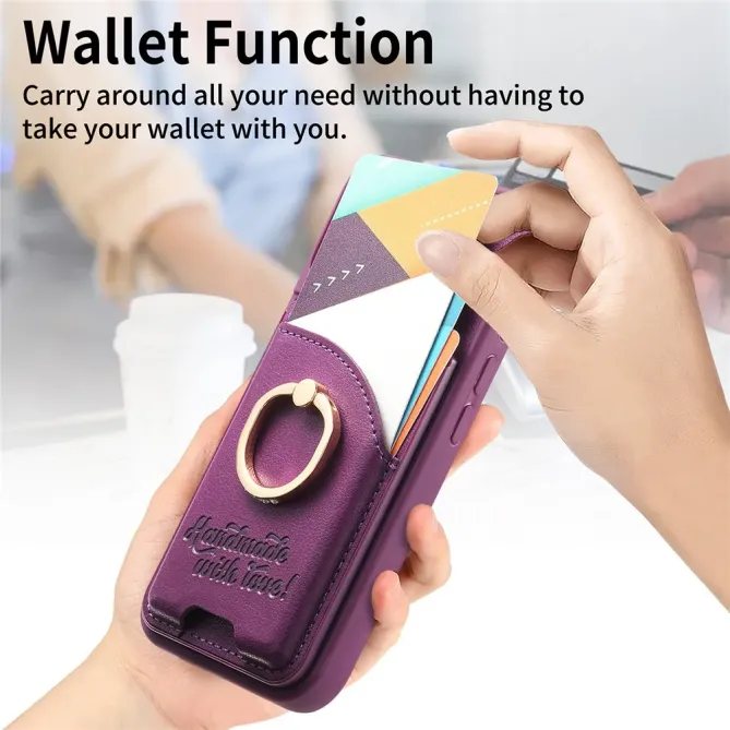 Coque iPhone 17e / 16e Effet Cuir Porte-Carte avec Anneau Strass et Support