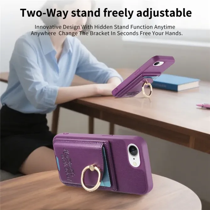 Coque iPhone 17e / 16e Effet Cuir Porte-Carte avec Anneau Strass et Support