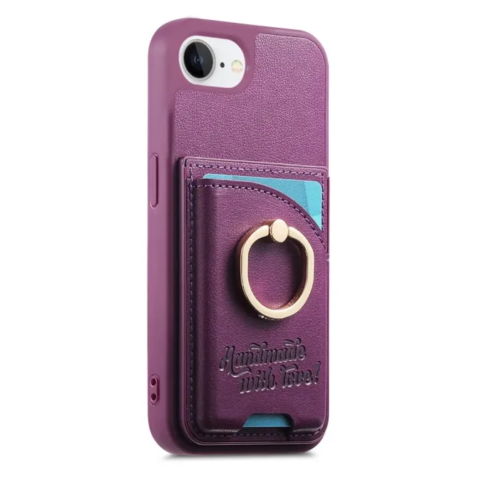 Coque iPhone 17e / 16e Effet Cuir Porte-Carte avec Anneau Strass et Support