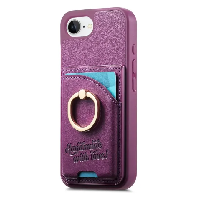 Coque iPhone 17e / 16e Effet Cuir Porte-Carte avec Anneau Strass et Support