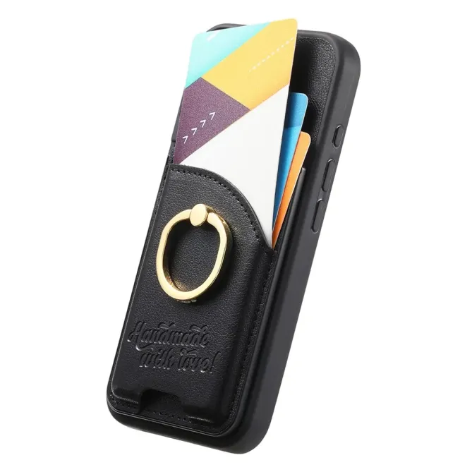 Coque iPhone 17e / 16e Effet Cuir Porte-Carte avec Anneau Strass et Support