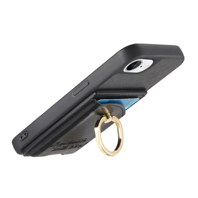 Coque iPhone 17e / 16e Effet Cuir Porte-Carte avec Anneau Strass et Support