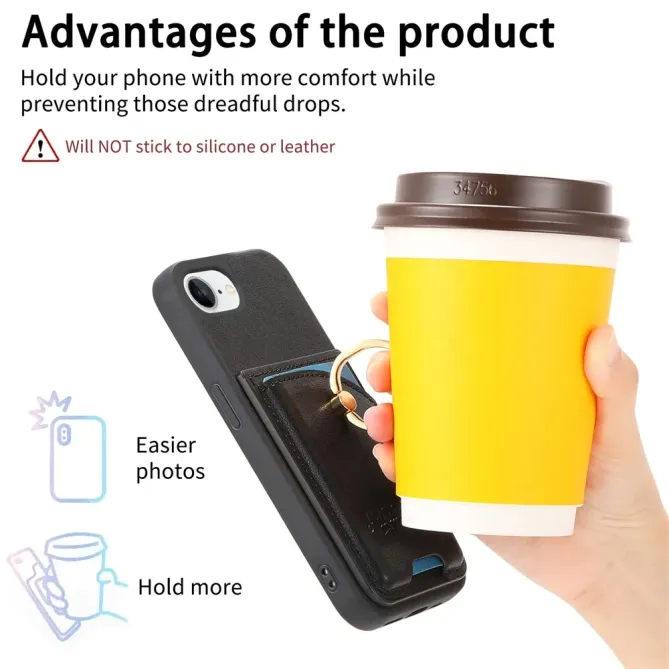 Coque iPhone 17e / 16e Effet Cuir Porte-Carte avec Anneau Strass et Support