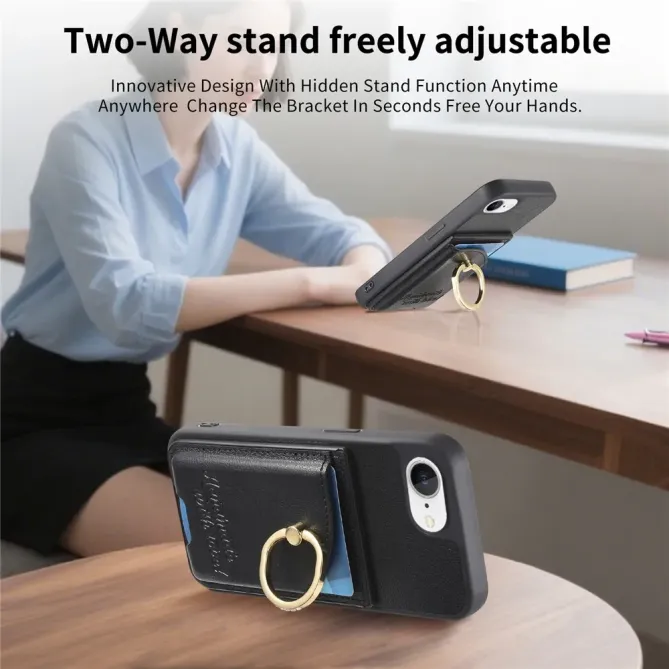 Coque iPhone 17e / 16e Effet Cuir Porte-Carte avec Anneau Strass et Support