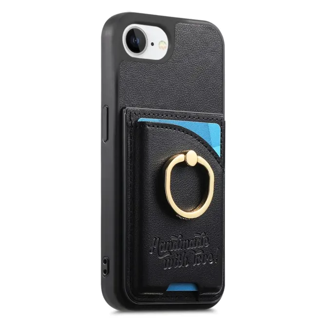 Coque iPhone 17e / 16e Effet Cuir Porte-Carte avec Anneau Strass et Support
