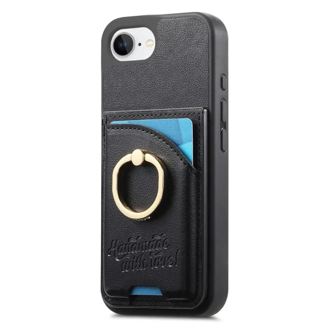 Coque iPhone 17e / 16e Effet Cuir Porte-Carte avec Anneau Strass et Support