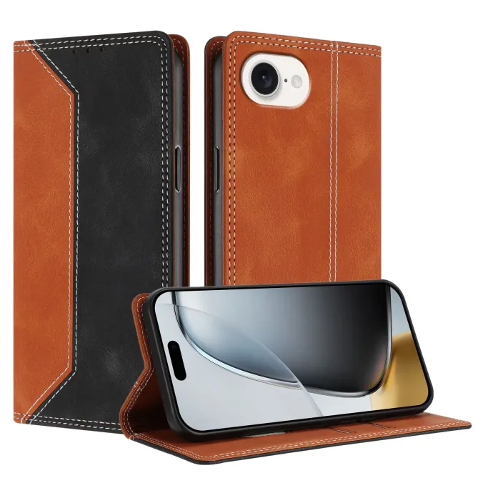Housse iPhone 17e / 16e Bicolore Effet Cuir avec Blocage RFID