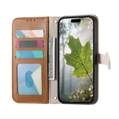 Housse iPhone 17e / 16e Portefeuille Feuille avec Poche Zippée Marron Clair - photo 17