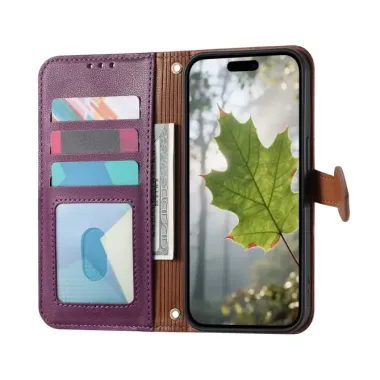 Housse iPhone 17e / 16e Portefeuille Feuille avec Poche Zippée Violet - photo 32
