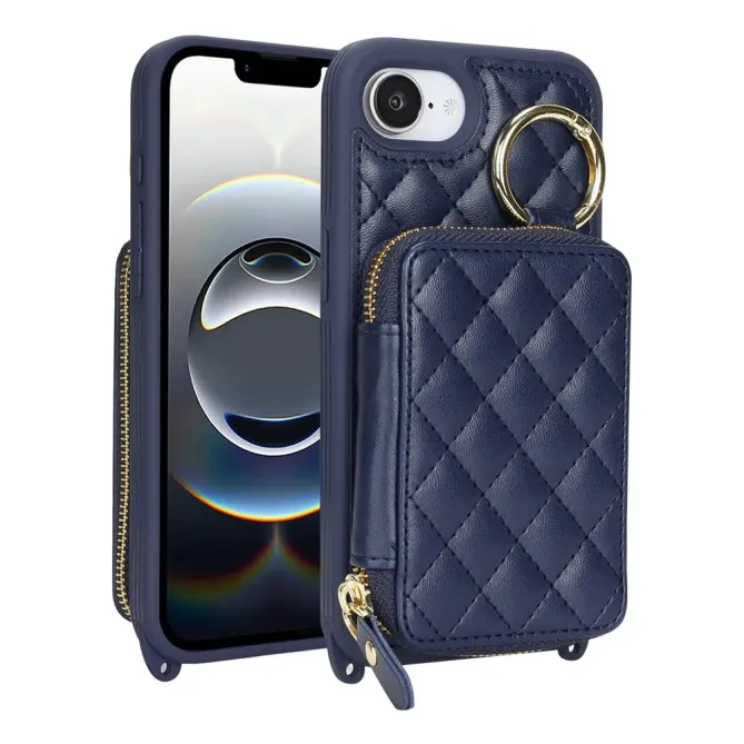 Coque iPhone 17e / 16e Portefeuille Zippé Matelassé avec Bandoulière