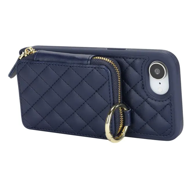 Coque iPhone 17e / 16e Portefeuille Zippé Matelassé avec Bandoulière