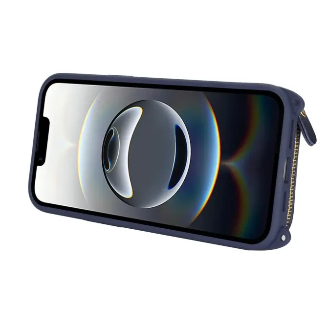 Coque iPhone 17e / 16e Portefeuille Zippé Matelassé avec Bandoulière