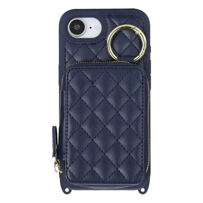 Coque iPhone 17e / 16e Portefeuille Zippé Matelassé avec Bandoulière
