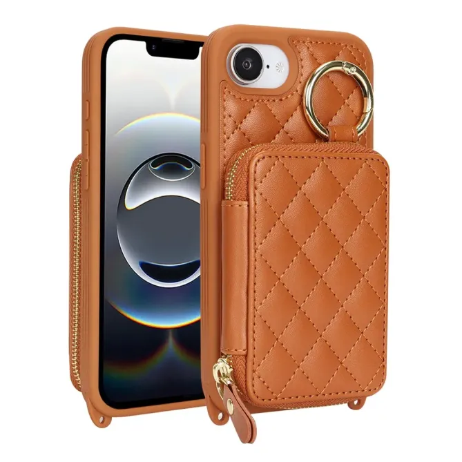 Coque iPhone 17e / 16e Portefeuille Zippé Matelassé avec Bandoulière