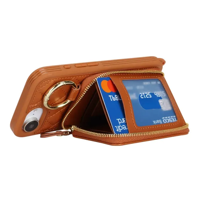 Coque iPhone 17e / 16e Portefeuille Zippé Matelassé avec Bandoulière