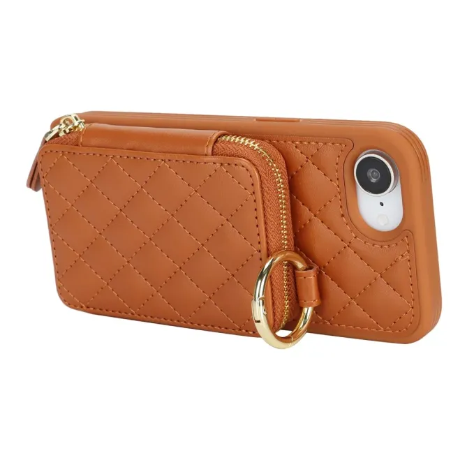 Coque iPhone 17e / 16e Portefeuille Zippé Matelassé avec Bandoulière