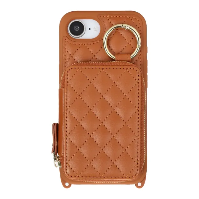 Coque iPhone 17e / 16e Portefeuille Zippé Matelassé avec Bandoulière