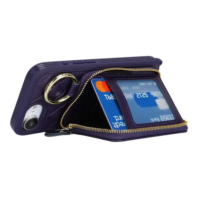 Coque iPhone 17e / 16e Portefeuille Zippé Matelassé avec Bandoulière