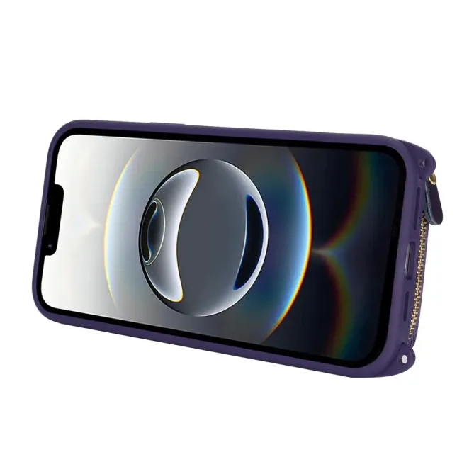 Coque iPhone 17e / 16e Portefeuille Zippé Matelassé avec Bandoulière