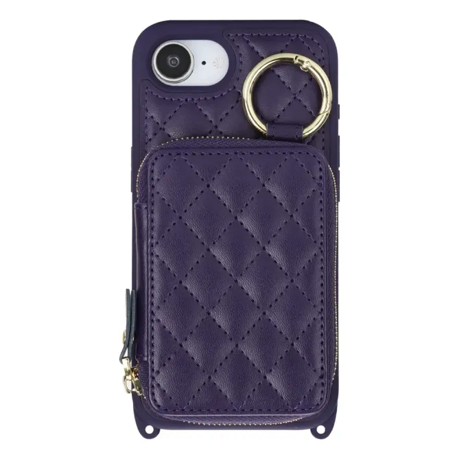 Coque iPhone 17e / 16e Portefeuille Zippé Matelassé avec Bandoulière