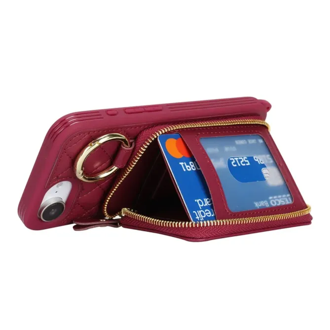 Coque iPhone 17e / 16e Portefeuille Zippé Matelassé avec Bandoulière