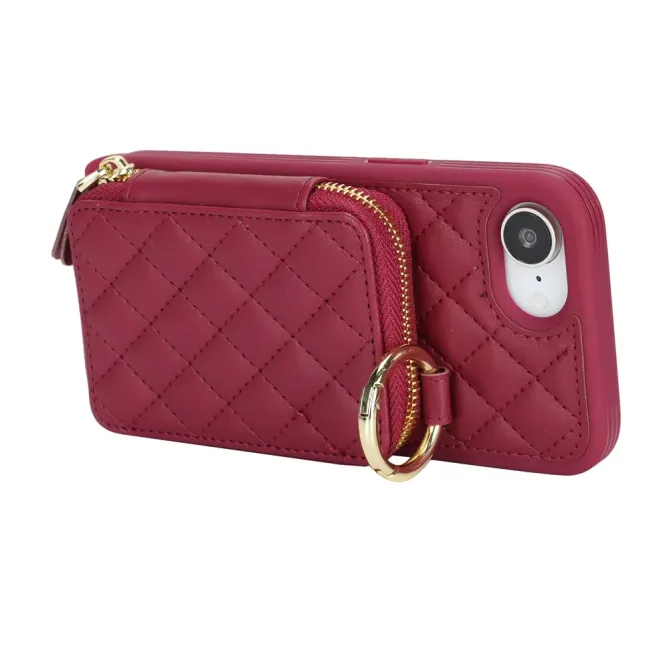 Coque iPhone 17e / 16e Portefeuille Zippé Matelassé avec Bandoulière