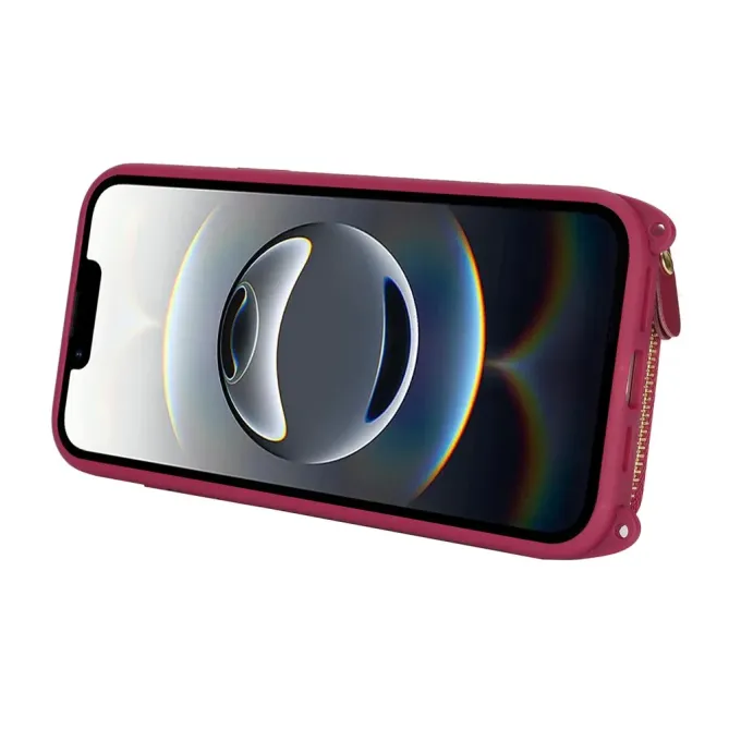 Coque iPhone 17e / 16e Portefeuille Zippé Matelassé avec Bandoulière