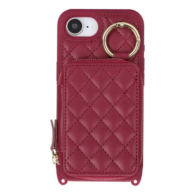 Coque iPhone 17e / 16e Portefeuille Zippé Matelassé avec Bandoulière