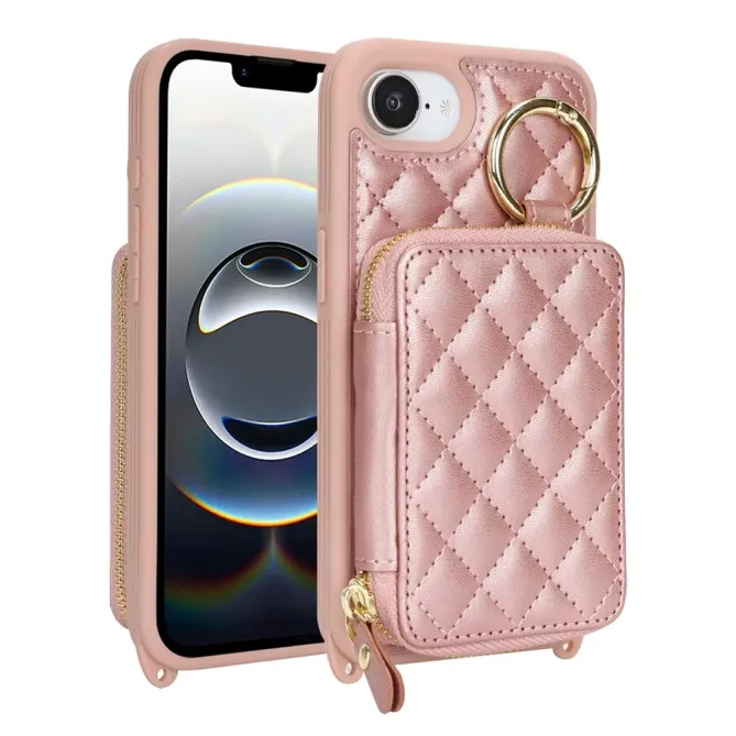 Coque iPhone 17e / 16e Portefeuille Zippé Matelassé avec Bandoulière