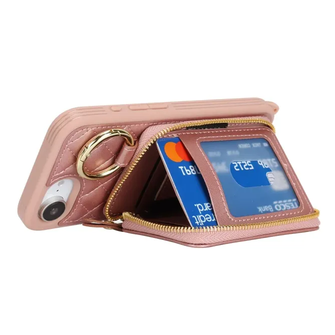 Coque iPhone 17e / 16e Portefeuille Zippé Matelassé avec Bandoulière