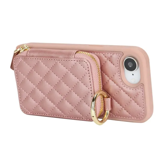 Coque iPhone 17e / 16e Portefeuille Zippé Matelassé avec Bandoulière