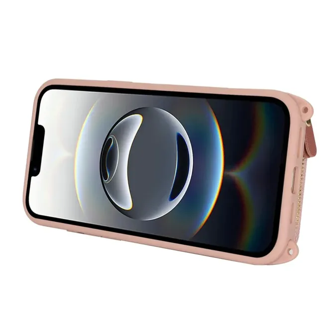 Coque iPhone 17e / 16e Portefeuille Zippé Matelassé avec Bandoulière