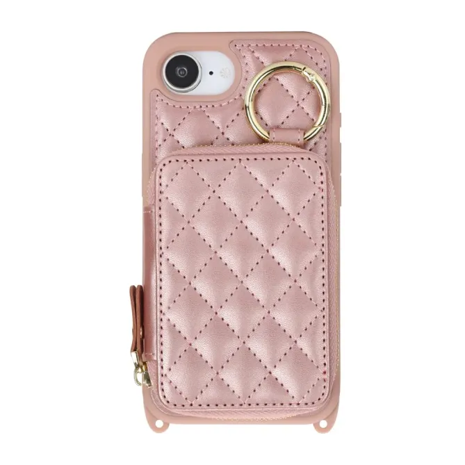Coque iPhone 17e / 16e Portefeuille Zippé Matelassé avec Bandoulière