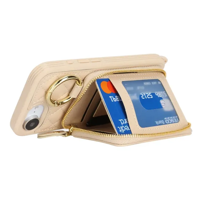 Coque iPhone 17e / 16e Portefeuille Zippé Matelassé avec Bandoulière
