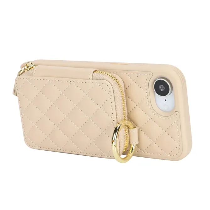 Coque iPhone 17e / 16e Portefeuille Zippé Matelassé avec Bandoulière