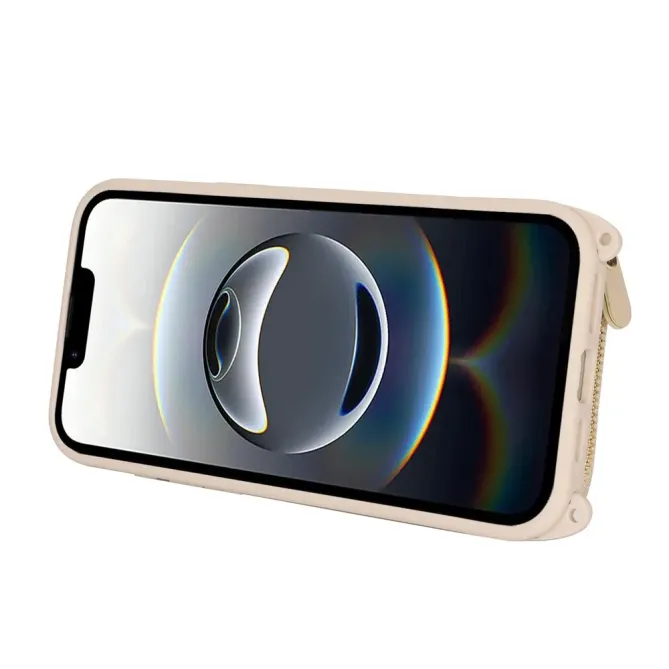 Coque iPhone 17e / 16e Portefeuille Zippé Matelassé avec Bandoulière