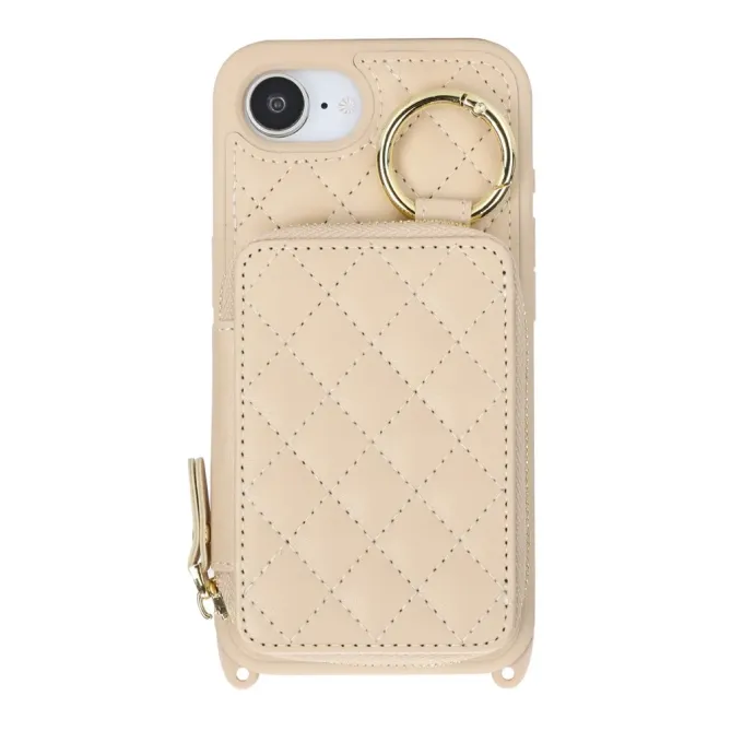 Coque iPhone 17e / 16e Portefeuille Zippé Matelassé avec Bandoulière
