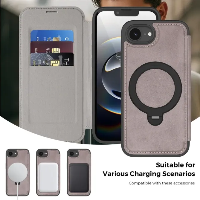 Housse iPhone 17e / 16e MagSafe avec Anneau Rotatif et RFID