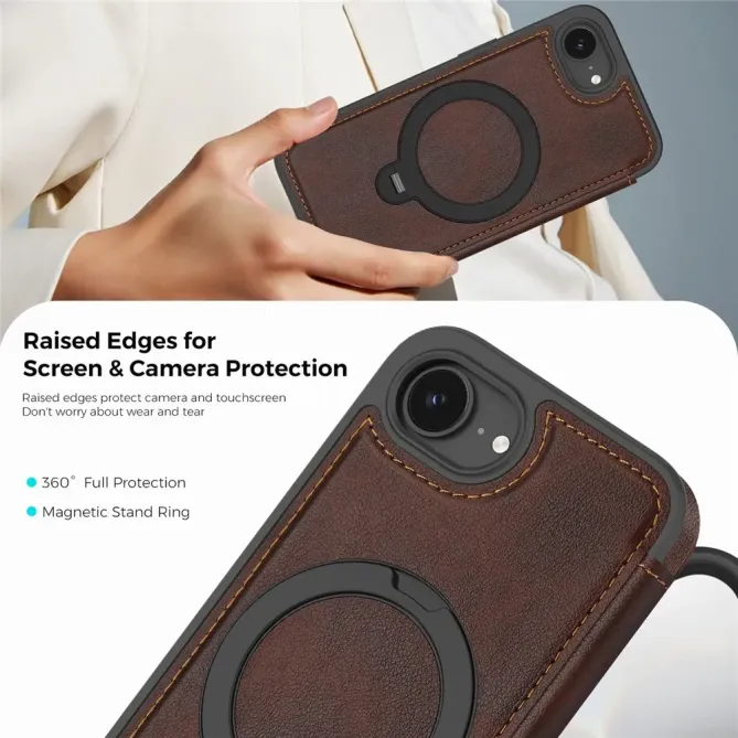 Housse iPhone 17e / 16e MagSafe avec Anneau Rotatif et RFID