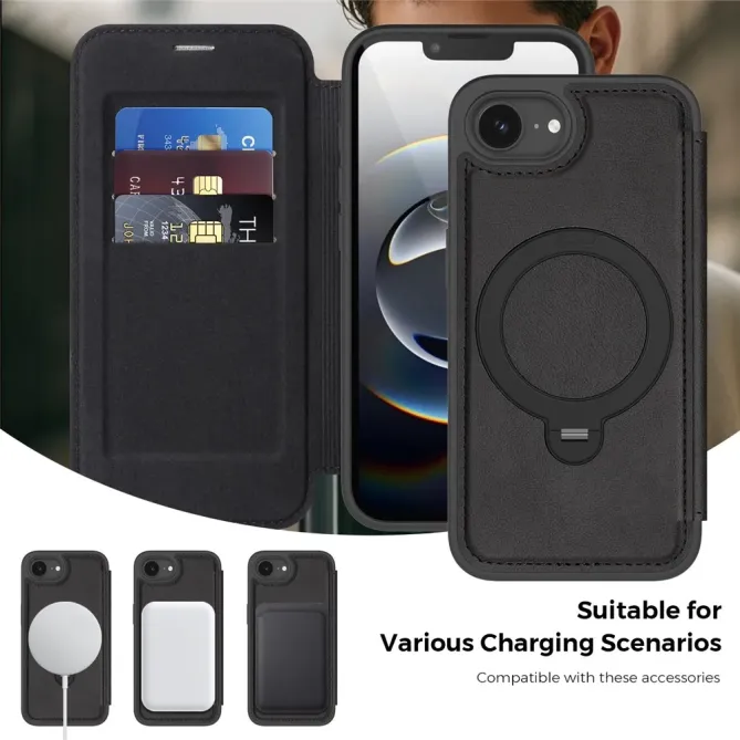 Housse iPhone 17e / 16e MagSafe avec Anneau Rotatif et RFID