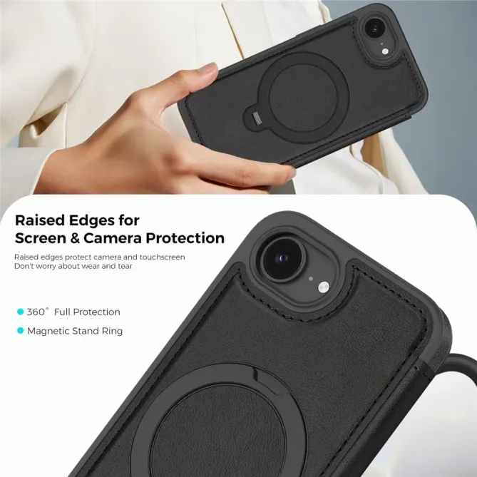Housse iPhone 17e / 16e MagSafe avec Anneau Rotatif et RFID