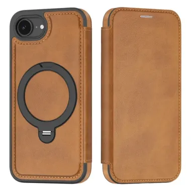 Housse iPhone 17e / 16e MagSafe avec Anneau Rotatif et RFID Marron Clair - photo 47